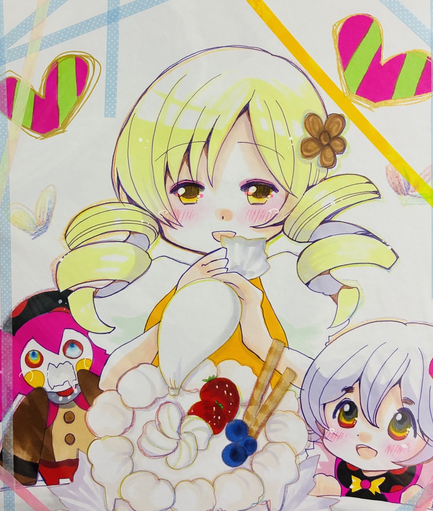 同人手描きイラスト ④大色紙【魔法少女まどかマギカ 巴マミ&渚&べべ】