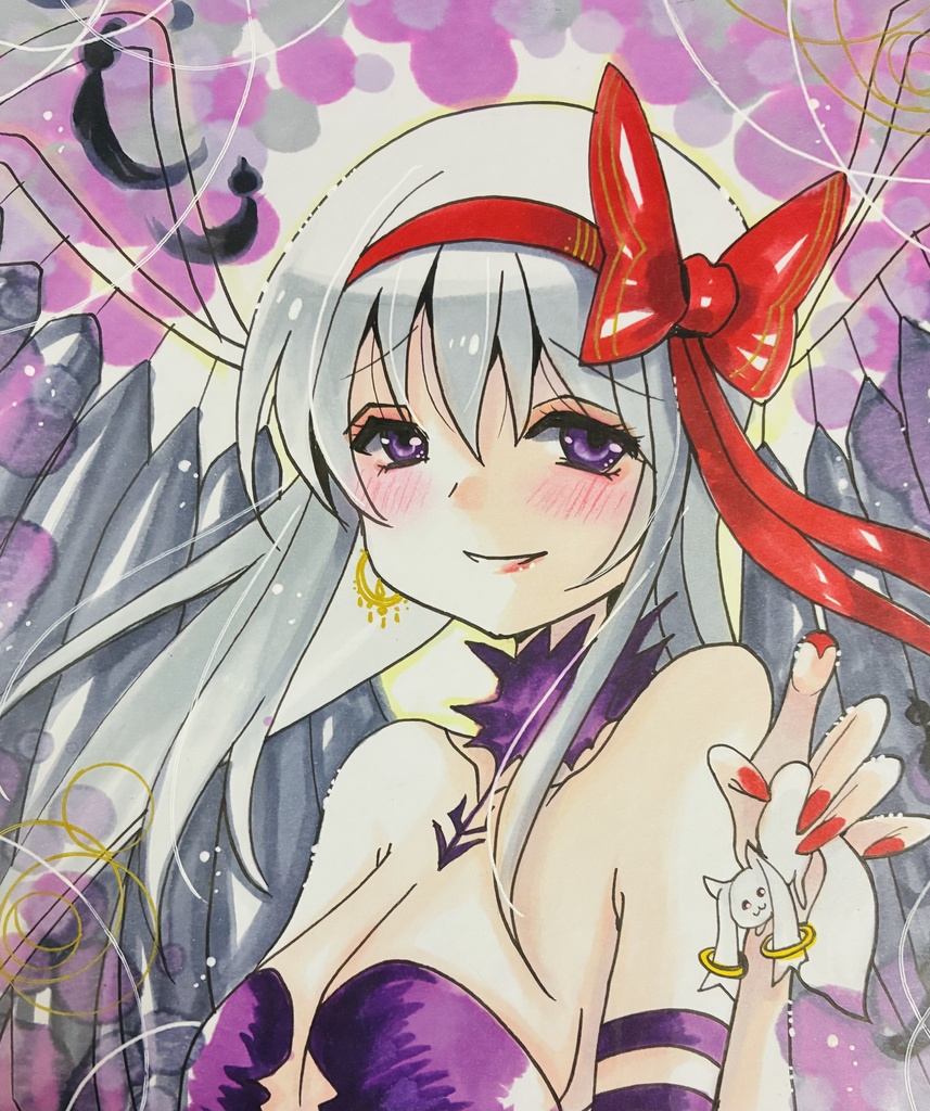同人手描きイラスト　 ⑥中色紙【魔法少女まどかマギカ　悪魔ほむら】
