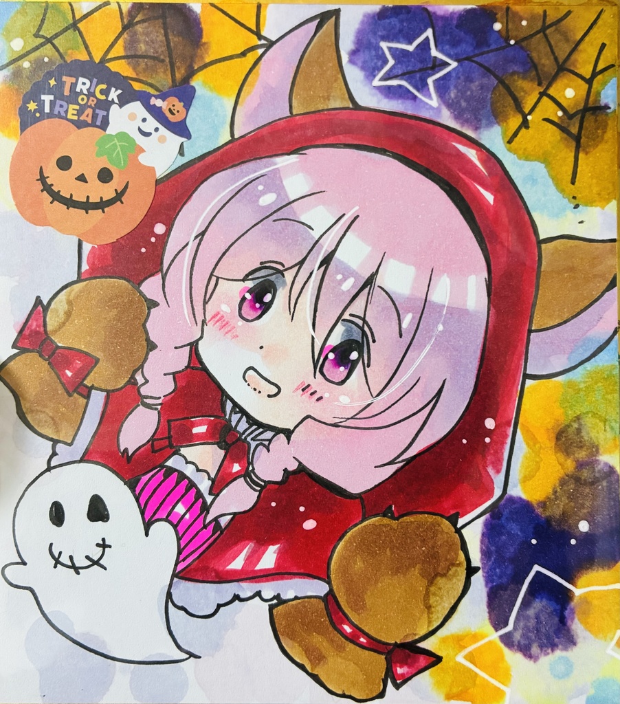 同人手描きイラスト　 ⑬小色紙【魔法少女まどかマギカ　鹿目まどか/ハロウィンver】