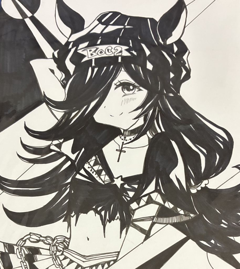 同人手描きイラスト ㉙中色紙【ウマ娘 ライスシャワー/ボーシーズ(オリィザ)】