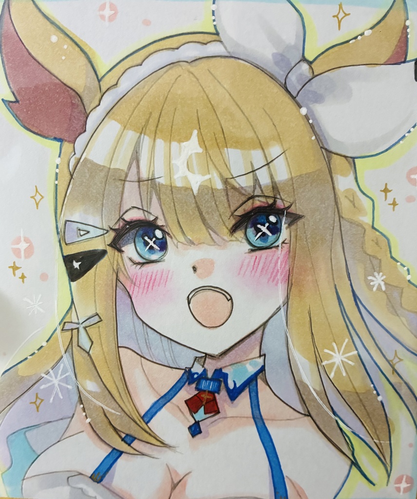 同人手描きイラスト　 ㉜ミニ色紙【ウマ娘　アーモンドアイ】