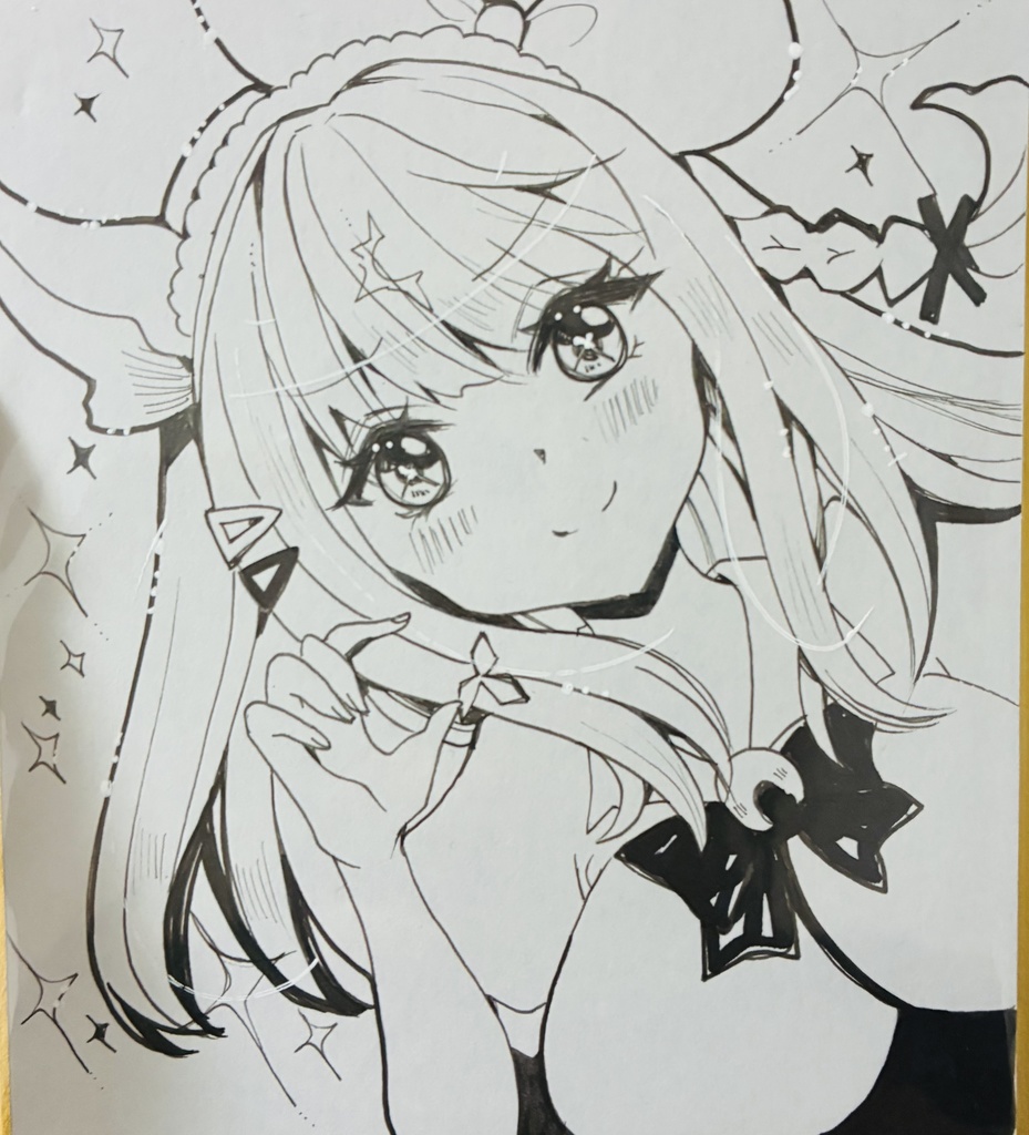 同人手描きイラスト ㉝ミニ色紙【ウマ娘 アーモンドアイ/モノクロ】