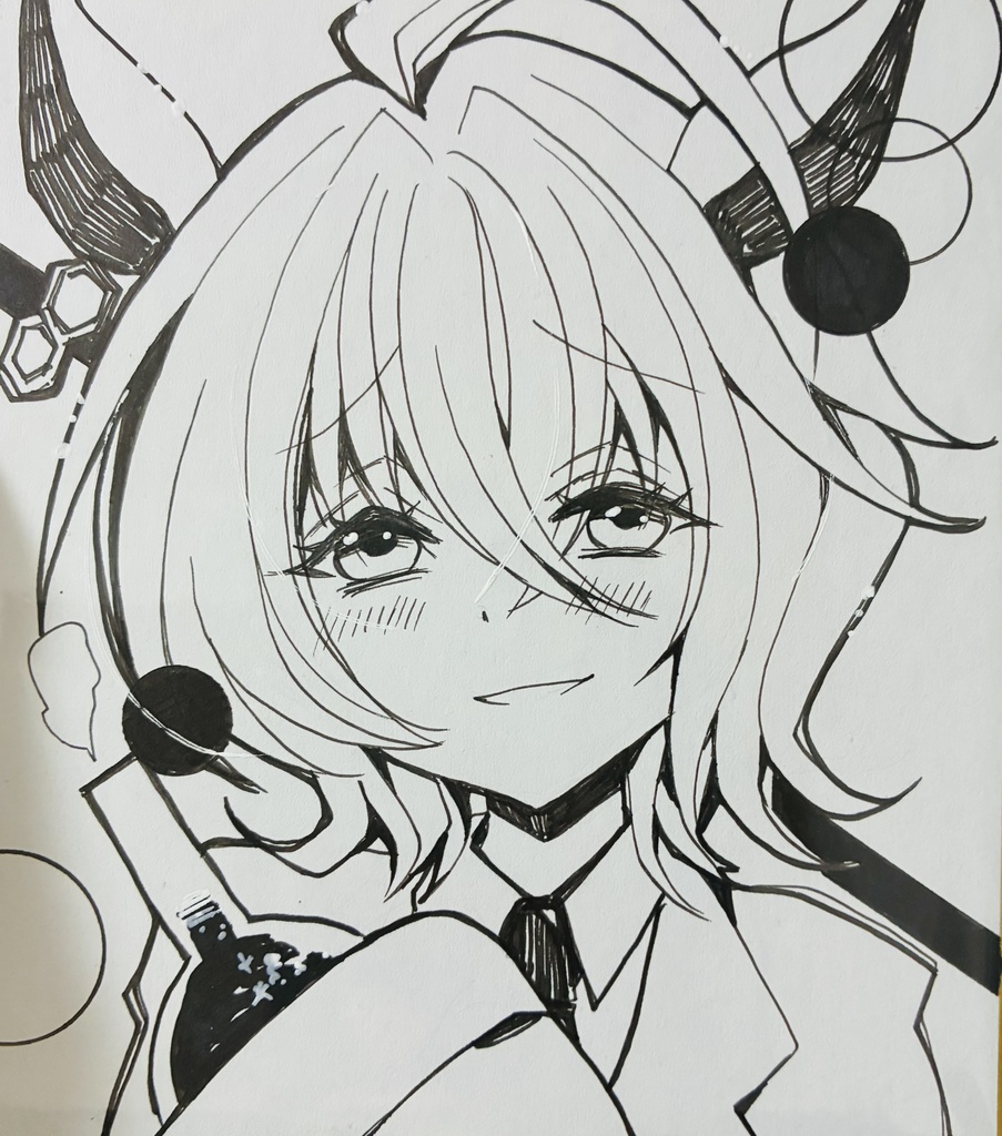 同人手描きイラスト ㉞ミニ色紙【ウマ娘 アグネスタキオン/モノクロ】