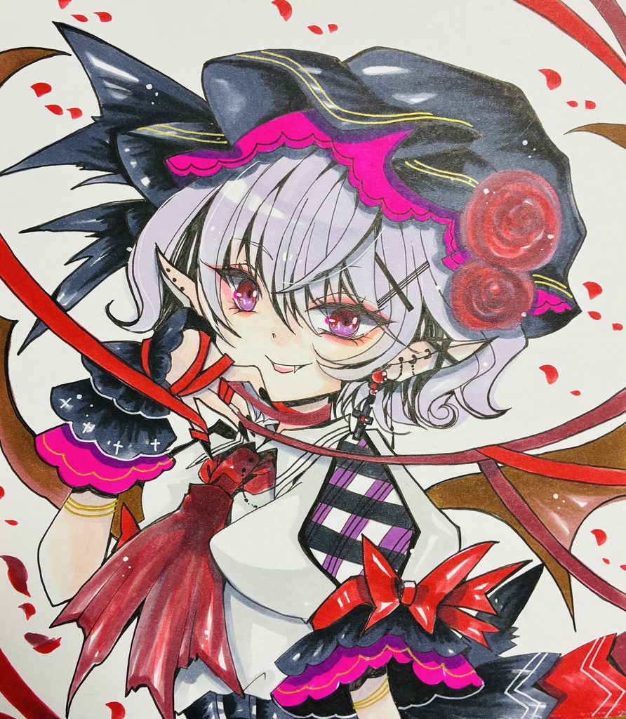 同人手描きイラスト ㊲大色紙額縁【東方 ゴスロリパンク/レミリア】