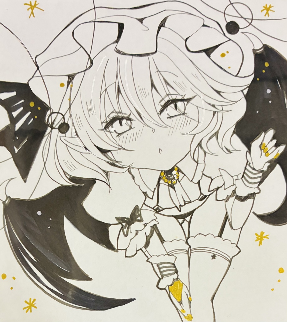同人手描きイラスト　 ５１ミニ色紙【東方　レミリア】