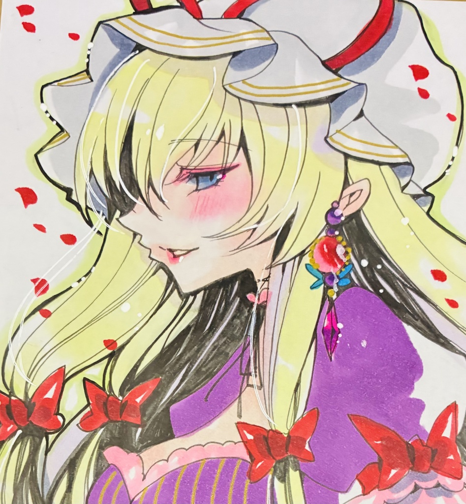 同人手描きイラスト 53ミニ色紙【東方 八雲紫】