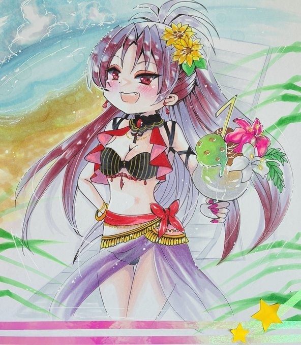 同人手描きイラスト62　大色紙【マギアレコード　佐倉杏子　水着ver】 | 