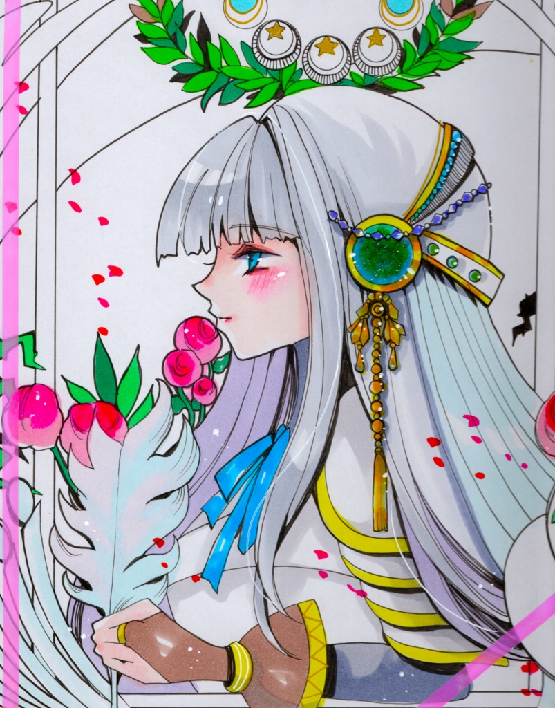 同人手描きイラスト 大色紙【マギアレコード 佐倉杏子 水着ver】