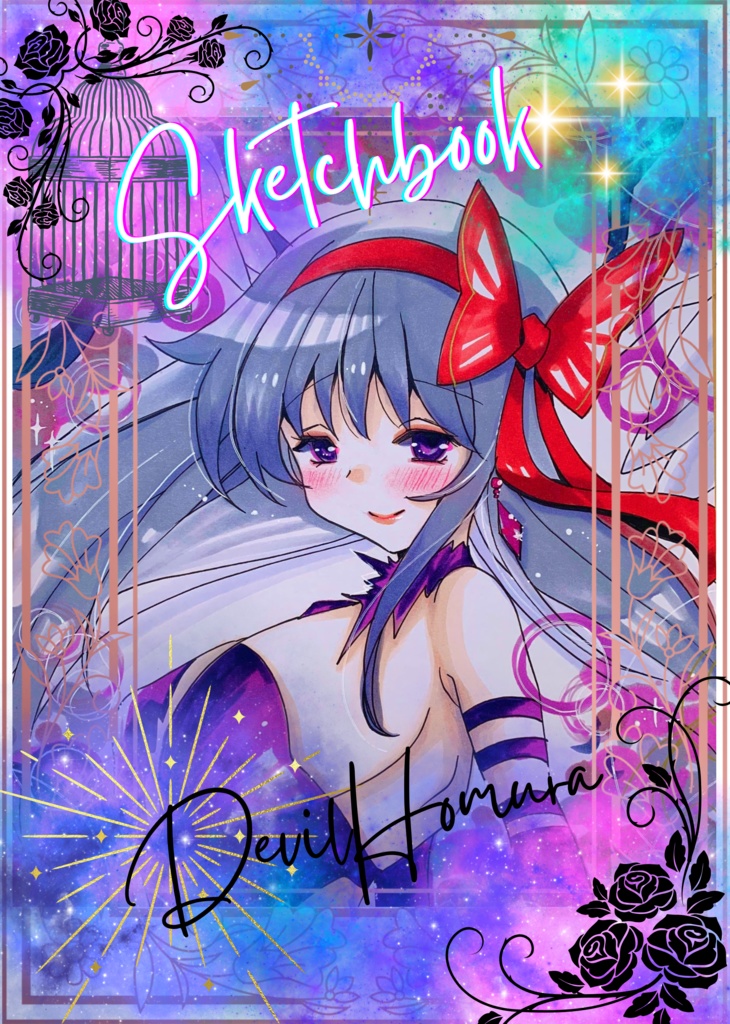 同人手描きイラスト 大色紙【マギアレコード 佐倉杏子 水着ver】