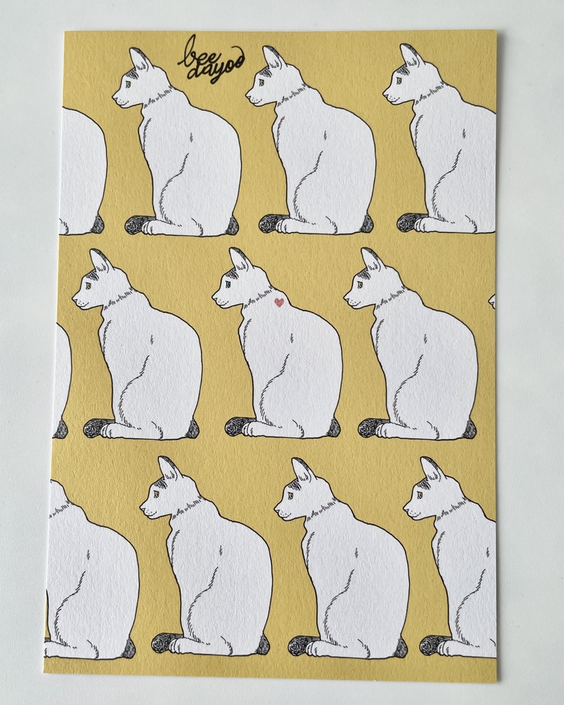 ねこねこパターンポストカード（黄）