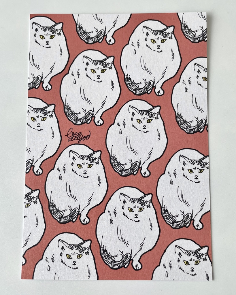 ねこねこパターンポストカード（赤）