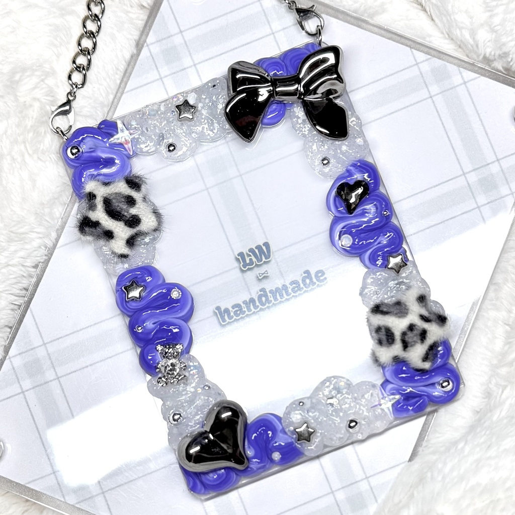 W005  ホイップデコ 硬質トレカケース 紫 白 ラメ リボン 豹柄 星 