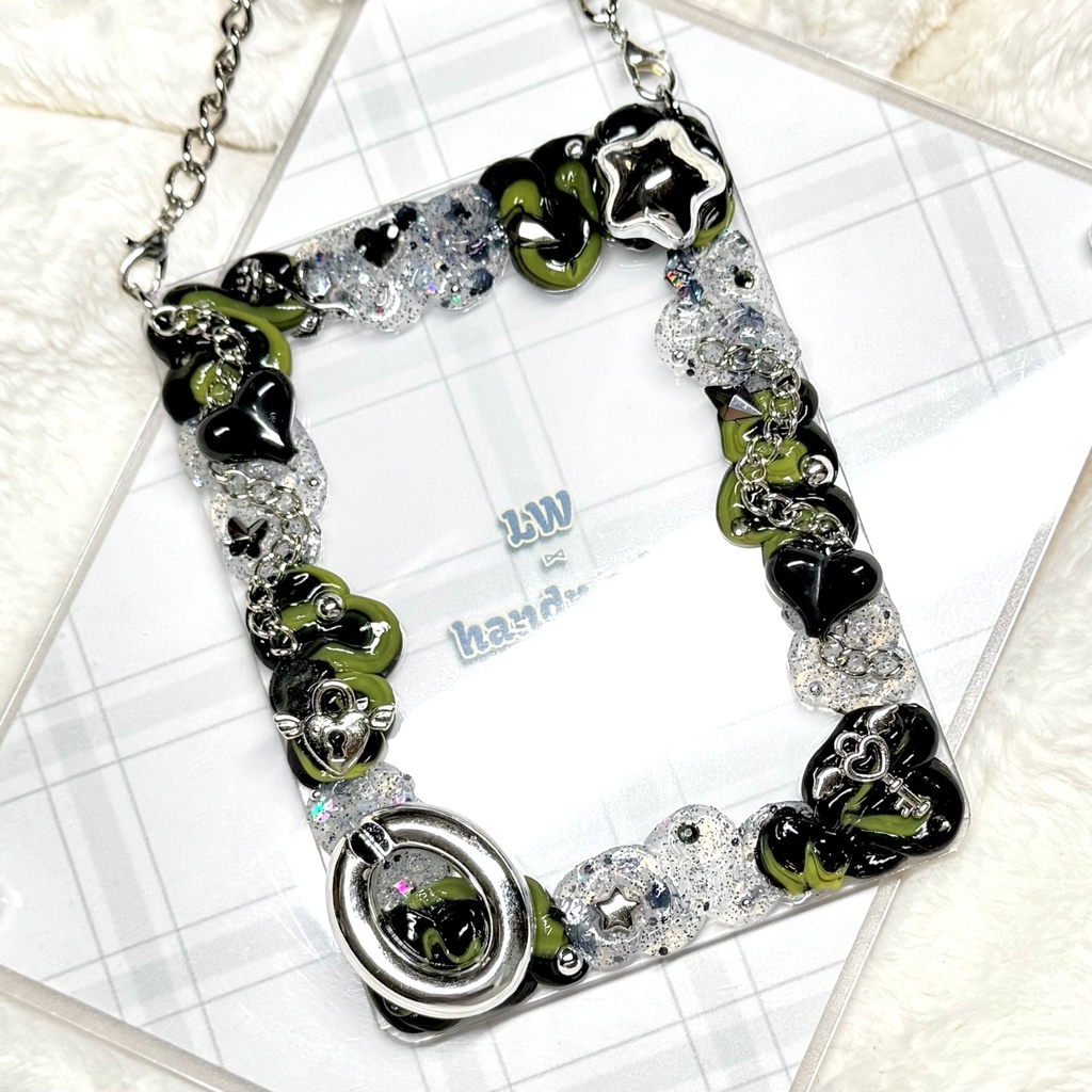 W004 ホイップデコ 硬質トレカケース 黄色 黒 マーブル ラメ 星 鎖 