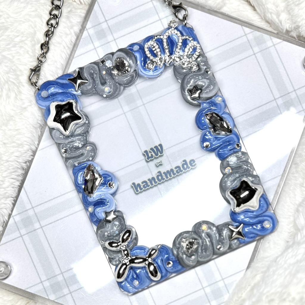 W007 ホイップデコ 硬質トレカケース 青 白 マーブル グレー 灰色 ラメ 星 クラウン キラキラ