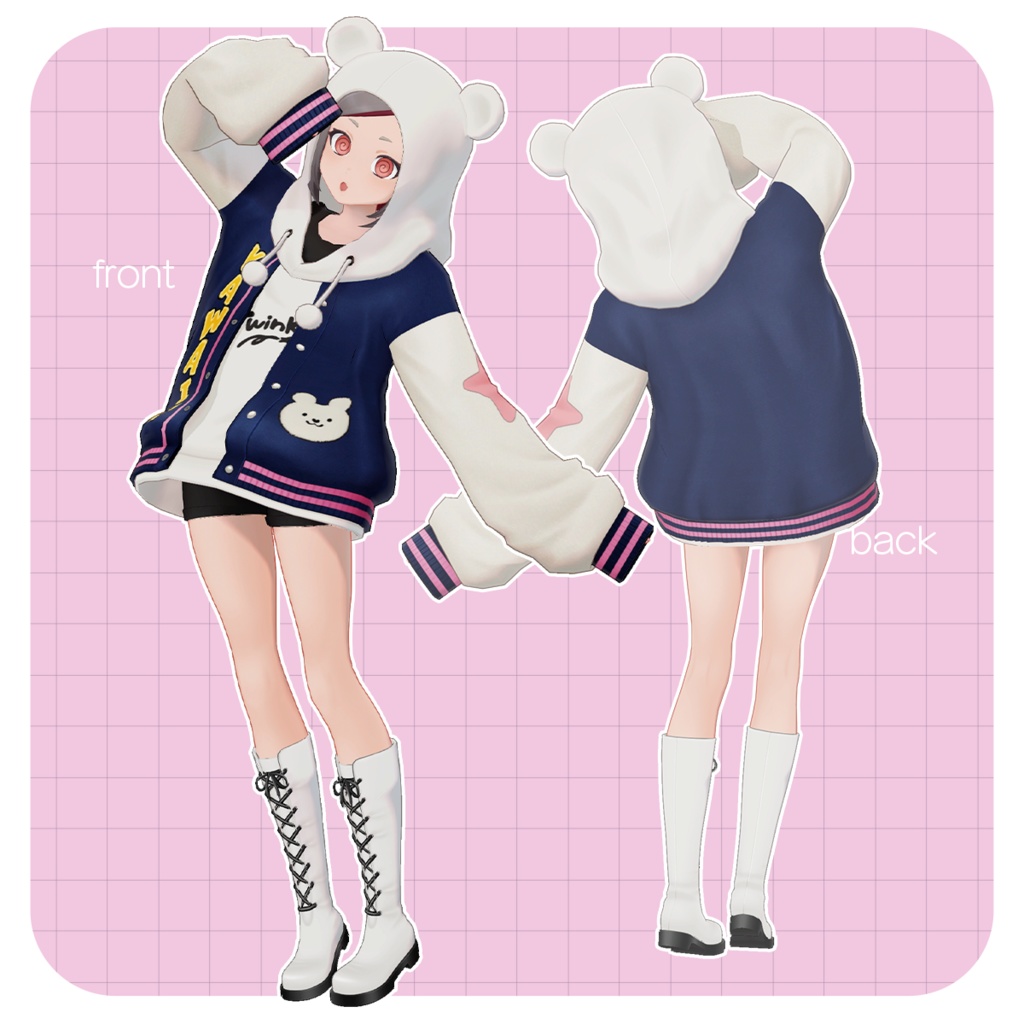 Kuma Hoodie:しろくまパーカーコーデ【VRChat対応オリジナル3Dモデル衣装】PRESUME