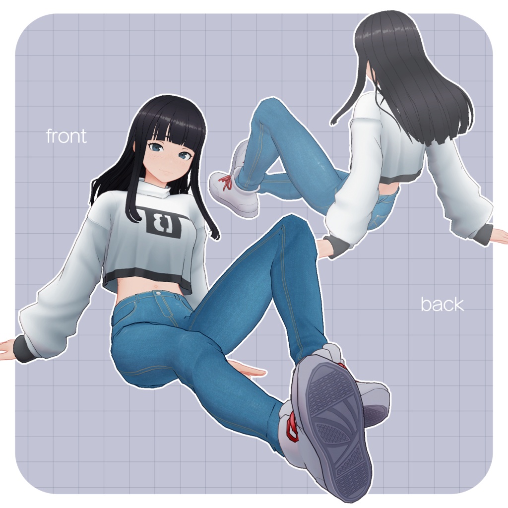 Crop Top Denim:へそ出しデニムコーデ【VRChat対応オリジナル3Dモデル衣装】PRESUME