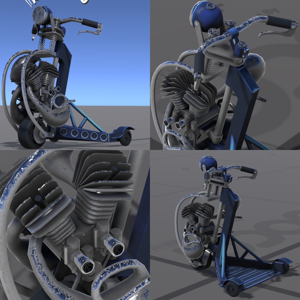 キックボード(ディスプレイモデル/KD型簡易動力機と普通のキックボード)