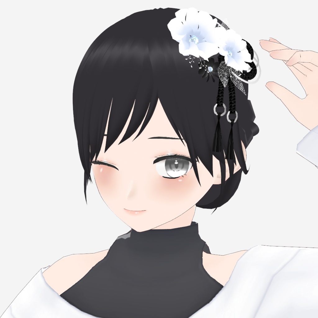 【VRoid】和風なお花の髪飾り/まとめ髪 セット