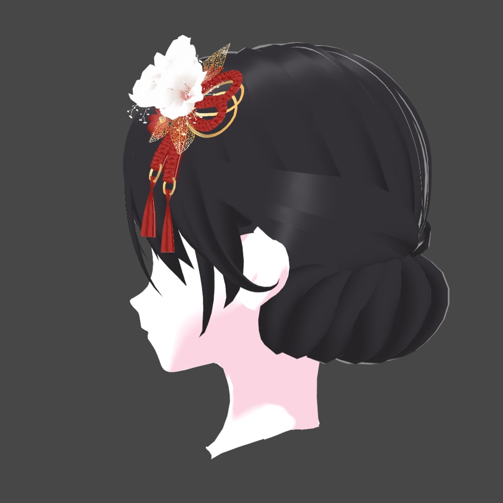 【VRoid】和風なお花の髪飾り/まとめ髪 セット