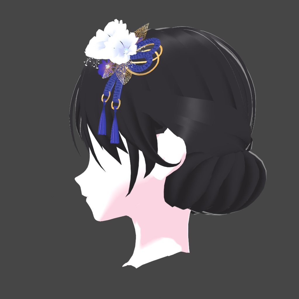 【VRoid】和風なお花の髪飾り/まとめ髪 セット