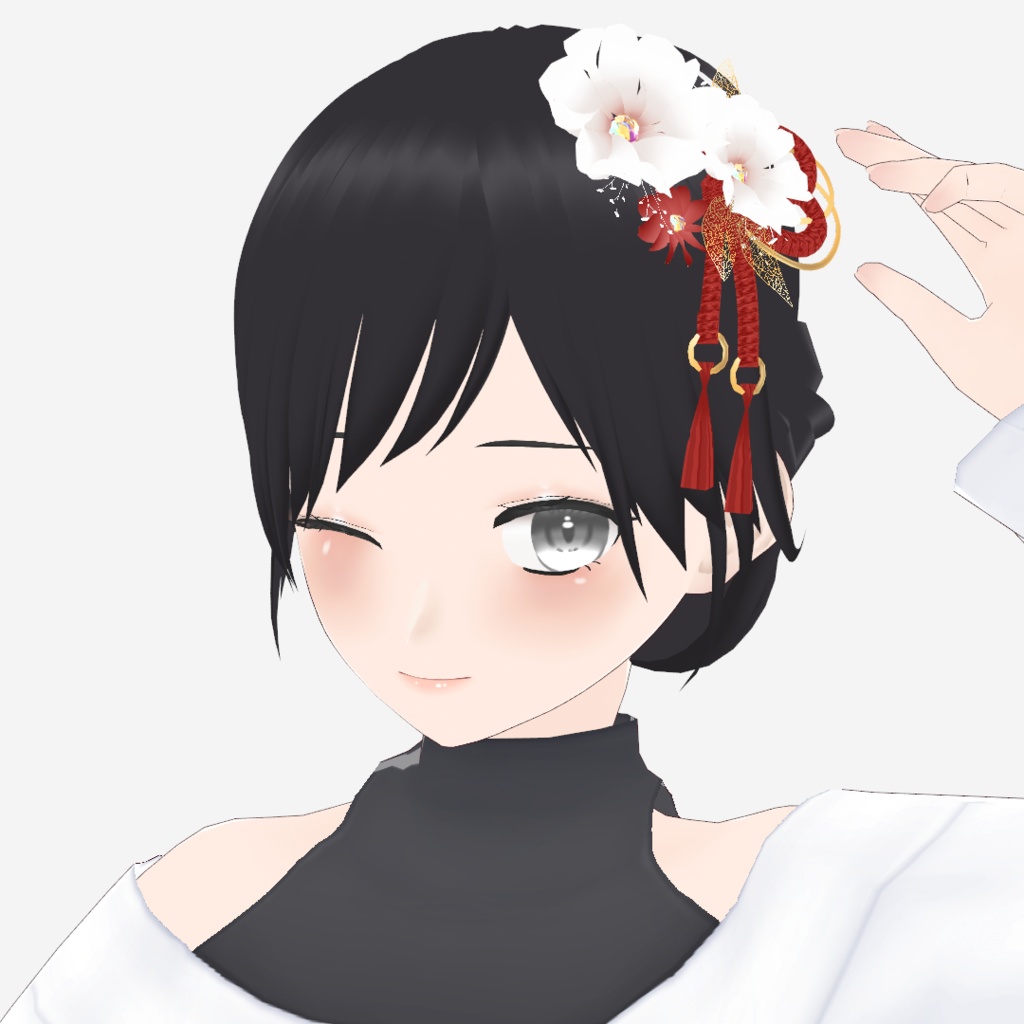 【VRoid】和風なお花の髪飾り/まとめ髪 セット