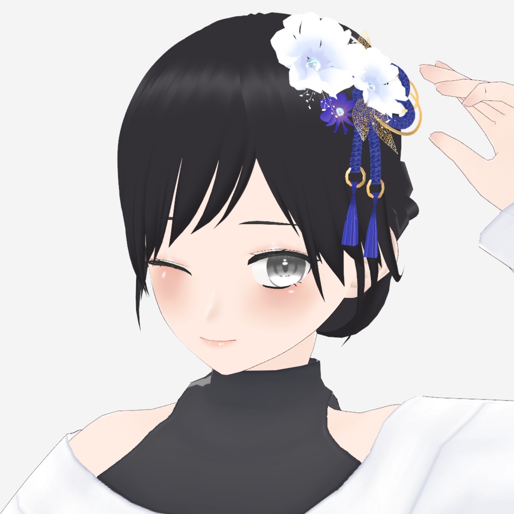 【VRoid】和風なお花の髪飾り/まとめ髪 セット