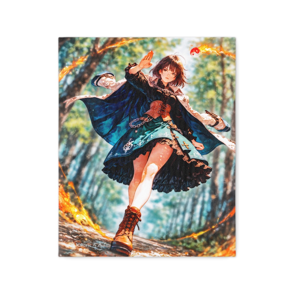 A2B348EEart_A witch on a journey, wrapped in the tranquil green of the forest and flames