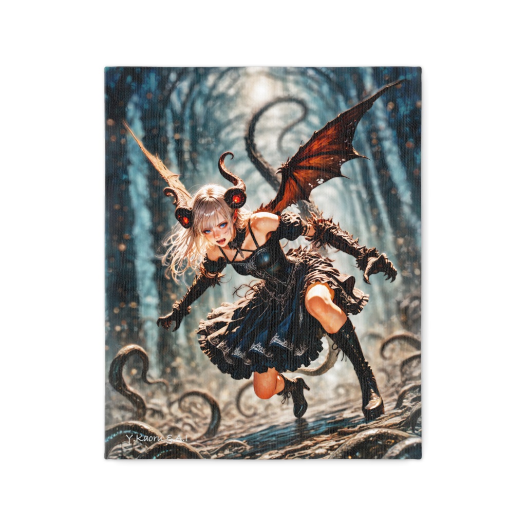 02FD8514art_A fallen angel with scarlet eyes dancing in the forest of the abyss