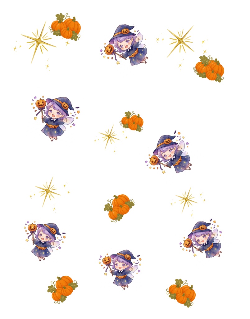 ハロウィンデジタルペーパー魔女とかぼちゃ