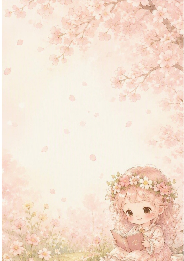 妖精フローラ　桜の読書時間　A4デジタルペーパー
