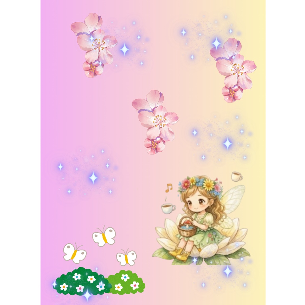 春の妖精と桜のデジタルペーパー（A4・PNG）