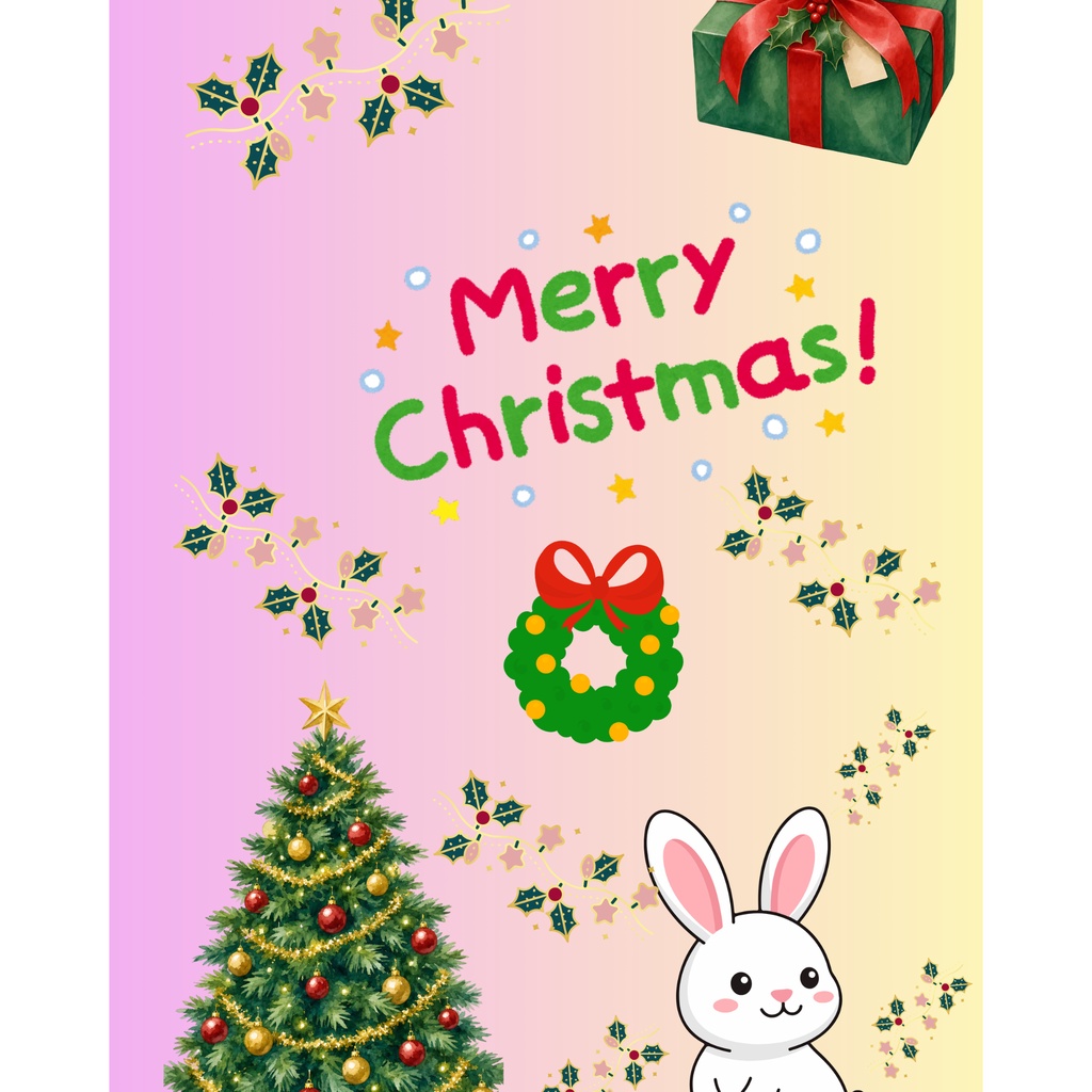 やさしいクリスマスの癒し背景セット（サンタ・天使・雪うさぎ）