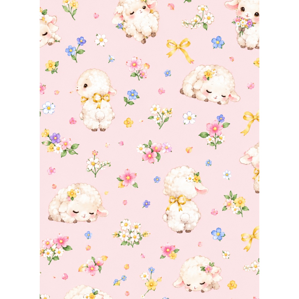 ひつじさんと小さなお花のデジタルペーパー2色セット A4印刷用