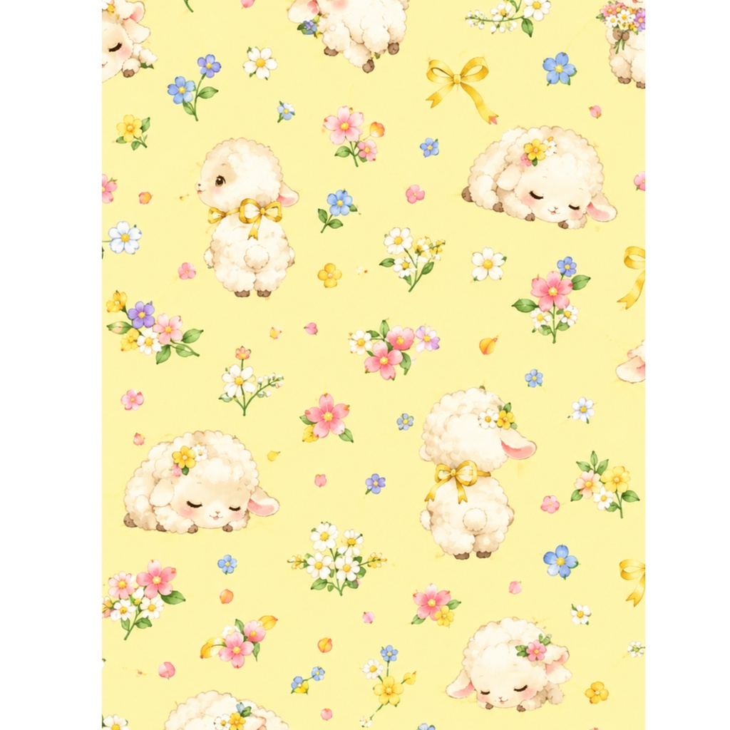 ひつじさんと小さなお花のデジタルペーパー2色セット A4印刷用