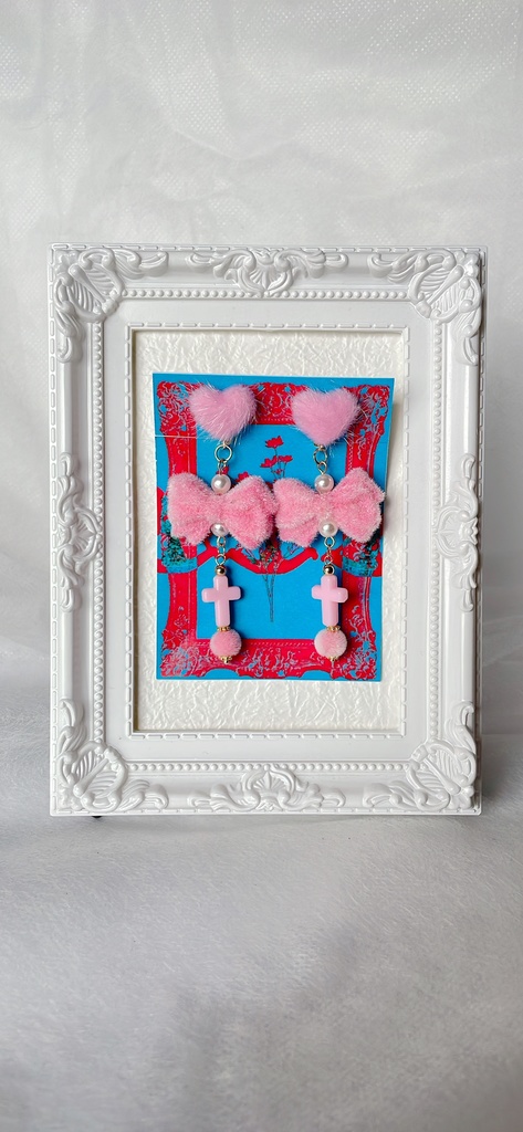 No.08 もふもふリボンのイヤリング