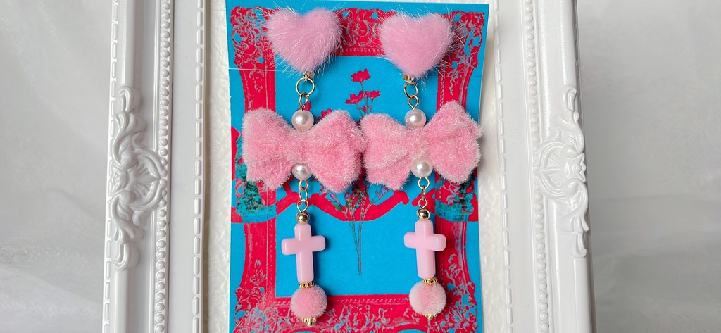 No.08 もふもふリボンのイヤリング