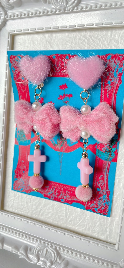 No.08 もふもふリボンのイヤリング