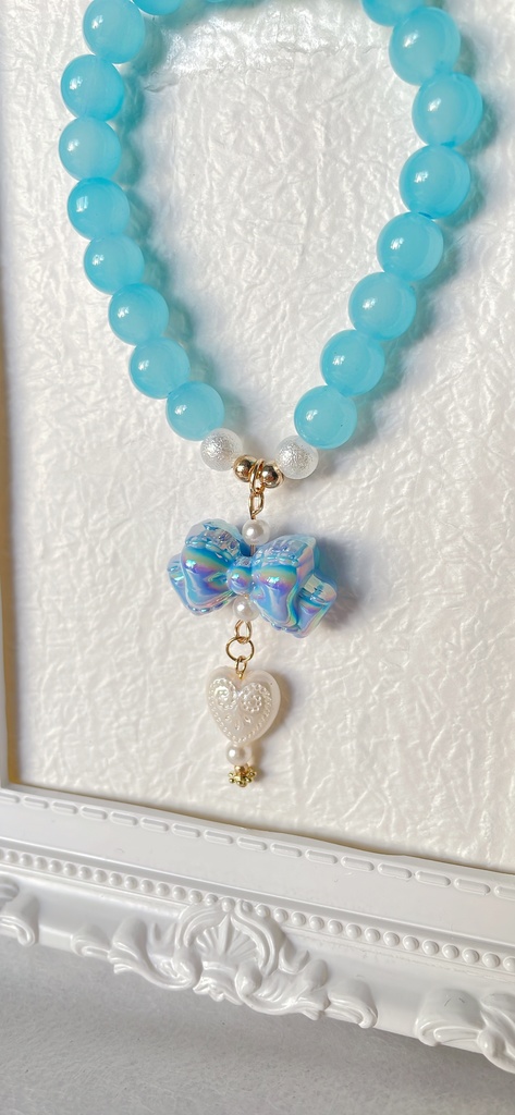 No.23 リボンとハートのビーズブレスレット