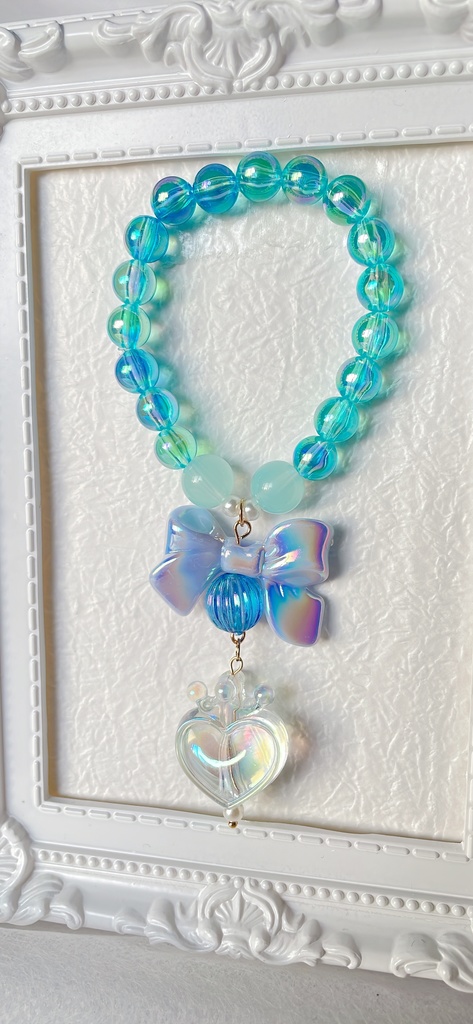 No.24 リボンとハートのビーズブレスレット