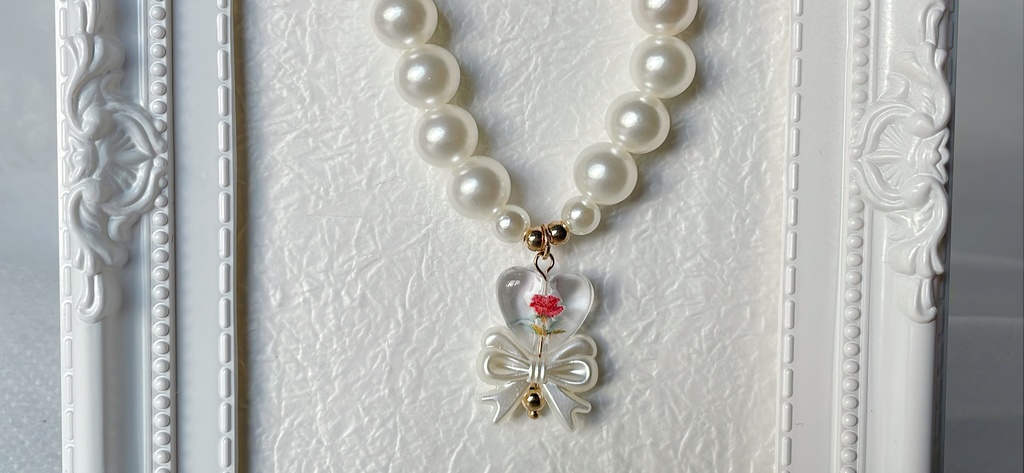 No.26 バラとリボンのビーズブレスレット