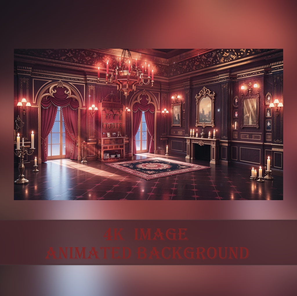【VTuber素材】高貴な洋館の部屋 - 豪華なキャンドルと赤いカーテン / Luxury Gothic Room (Loop)