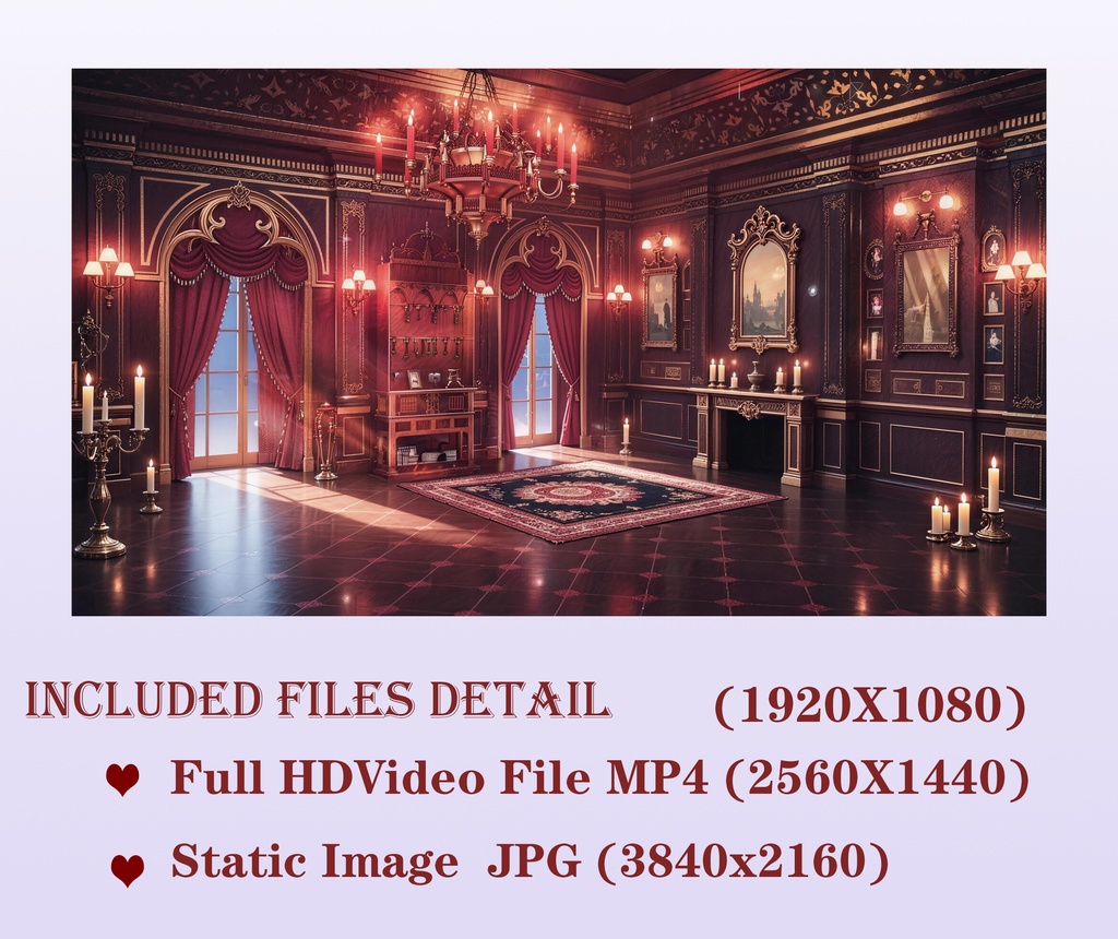 【VTuber素材】高貴な洋館の部屋 - 豪華なキャンドルと赤いカーテン / Luxury Gothic Room (Loop)