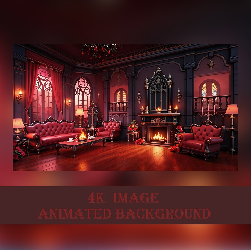 ゴシック調の動く壁紙、吸血鬼の部屋,VTuber配信背景