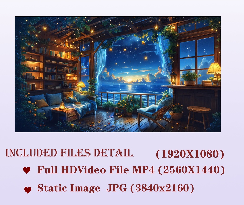 【動く背景】星降る海辺の書斎 - 癒やしのファンタジー空間【VTuber/配信/OBS】