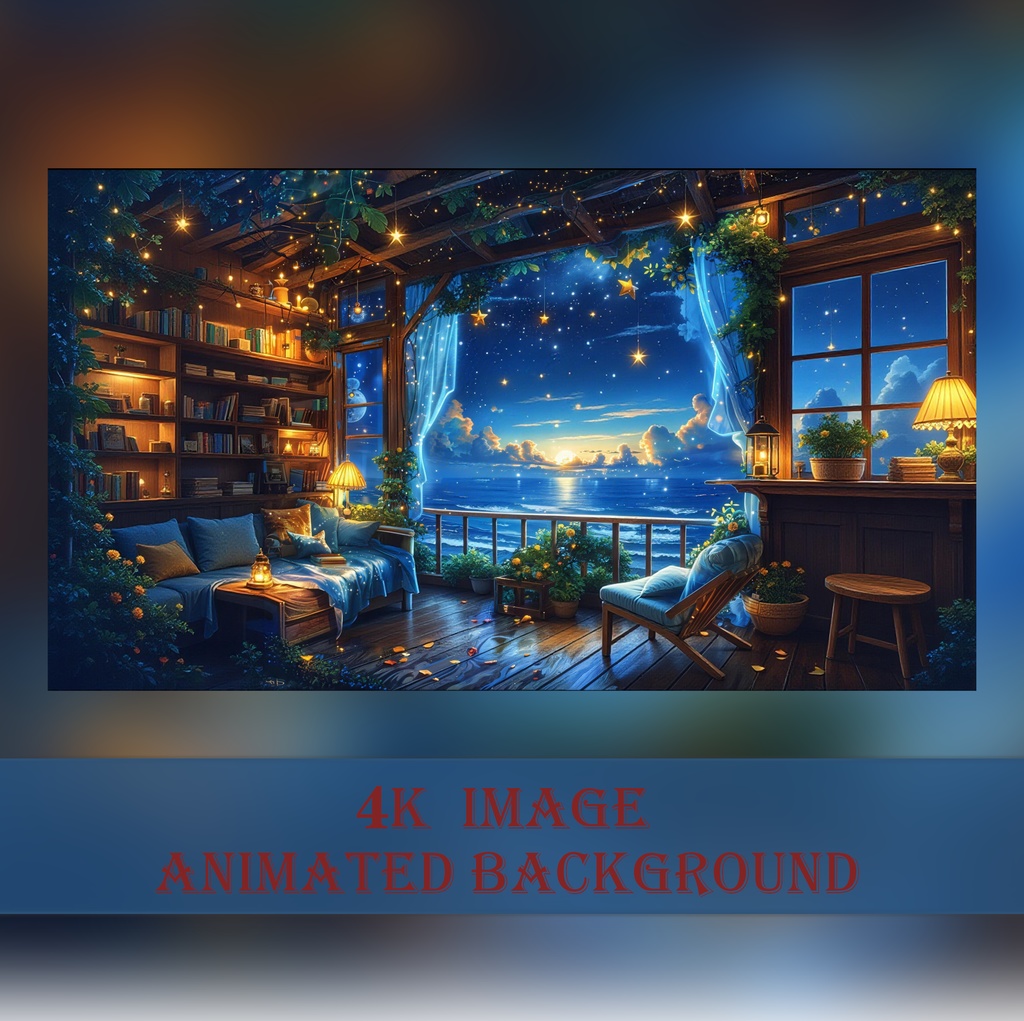 【動く背景】星降る海辺の書斎 - 癒やしのファンタジー空間【VTuber/配信/OBS】