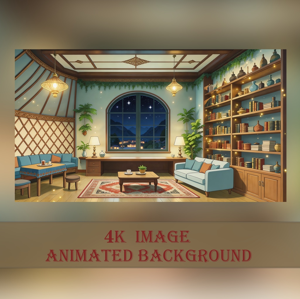 動く背景】星降る夜の図書室 - 癒やしのファンタジー空間 Animated Video（MP4）