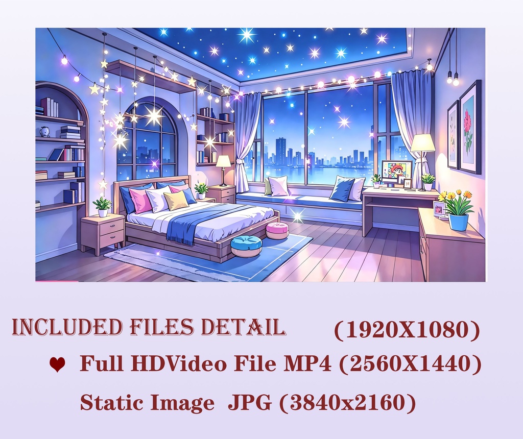 Star Bedroom Animated Background,vtuber 動く背景,、青い寝室,Twitch配信