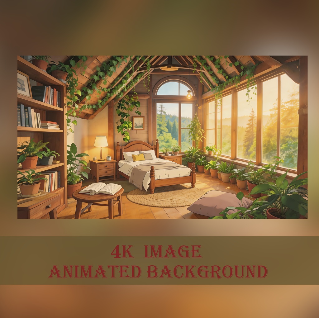 【動く背景】森の木漏れ日が差し込む屋根裏部屋 - 癒やしの寝室【VTuber/配信/OBS】