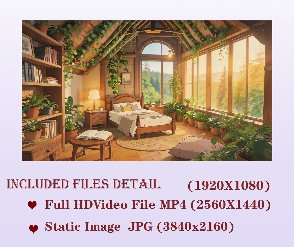 【動く背景】森の木漏れ日が差し込む屋根裏部屋 - 癒やしの寝室【VTuber/配信/OBS】