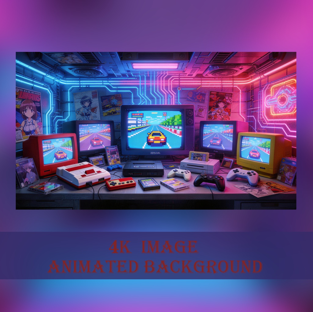 【動く背景】レトロゲーム・サイバー部屋 - 懐かしの電脳空間【VTuber/配信/OBS】